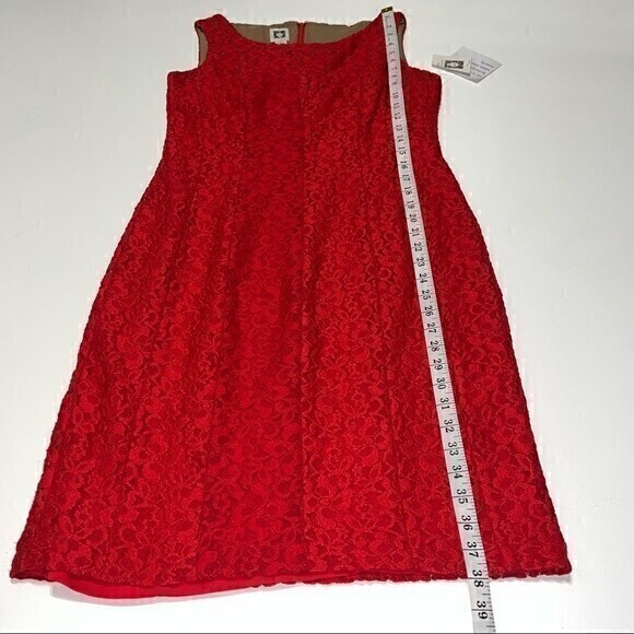 Anne Klein NWT Lipstick Red All Over Lace Lined Sleeveless Dress Size 6 Zip Up - Picture 4 of 11